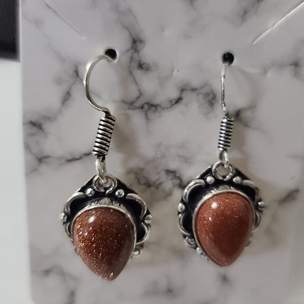 New*Vintage Goldstone 925 Earrings